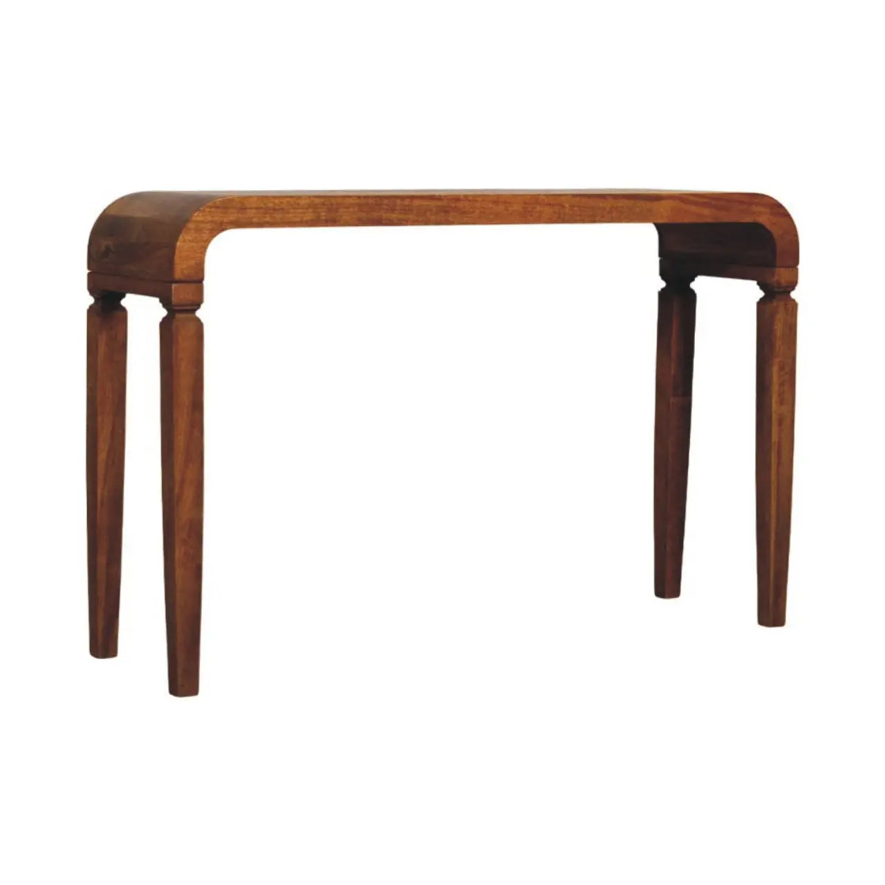 Arcus solid mango wood console table amber oak finish