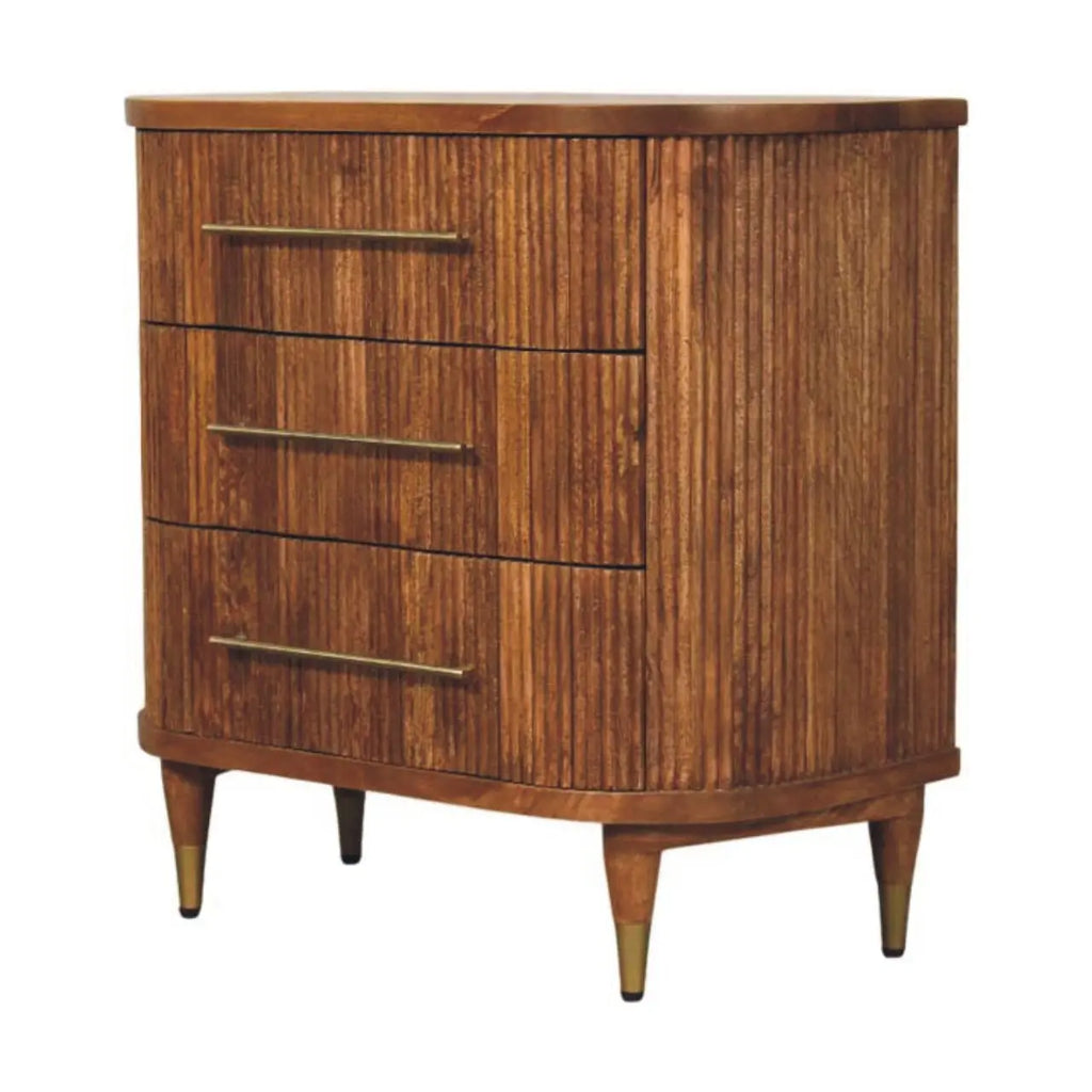 Emerson solid mango wood 3 drawer chest amber oak finish