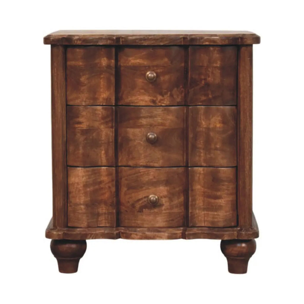 Lume solid mango wood bedside table roasted almond finish