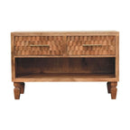 Cadiz solid mango wood carved entryway shoe cabinet golden teak finish
