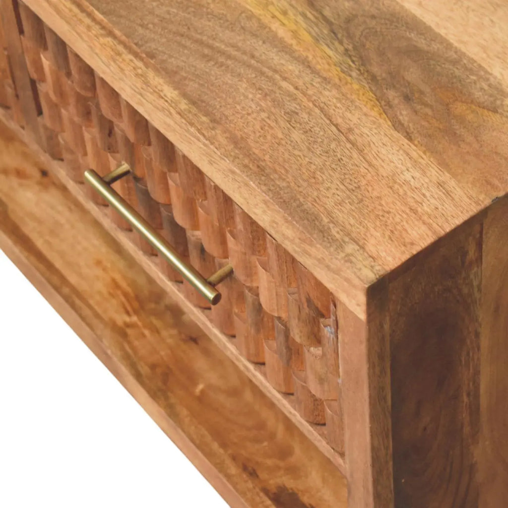 Cadiz Carved Entryway Shoe Cabinet - Golden Teak Finish - Avivra