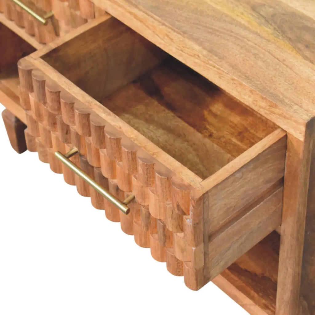 Cadiz Carved Entryway Shoe Cabinet - Golden Teak Finish - Avivra