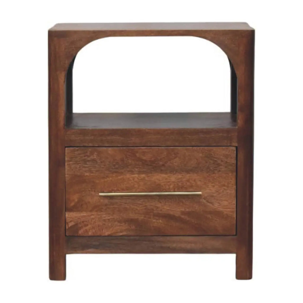arc-line bedside table crafted from solid mango wood