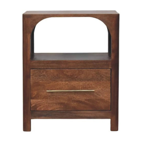 arc-line bedside table crafted from solid mango wood