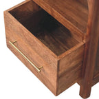 modern mango wood bedside table with drawer and open shelf