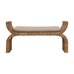 Rattan Weave Bouclé Bench – Solid Mango Wood, Oak Finish Avivra