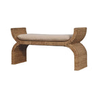 Rattan Weave Bouclé Bench – Solid Mango Wood, Oak Finish Avivra