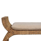 Rattan Weave Bouclé Bench – Solid Mango Wood, Oak Finish Avivra
