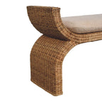 Rattan Weave Bouclé Bench – Solid Mango Wood, Oak Finish Avivra