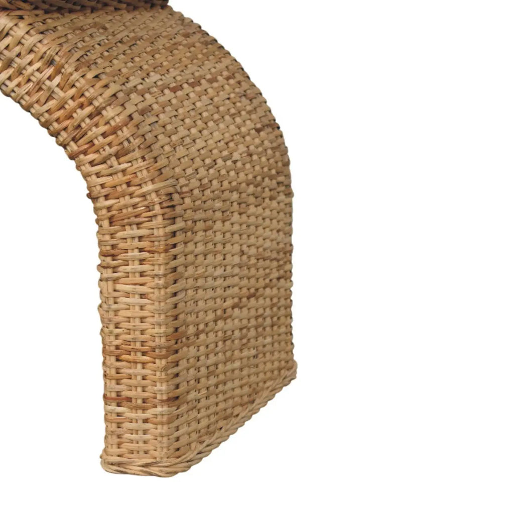 Rattan Weave Bouclé Bench – Solid Mango Wood, Oak Finish Avivra