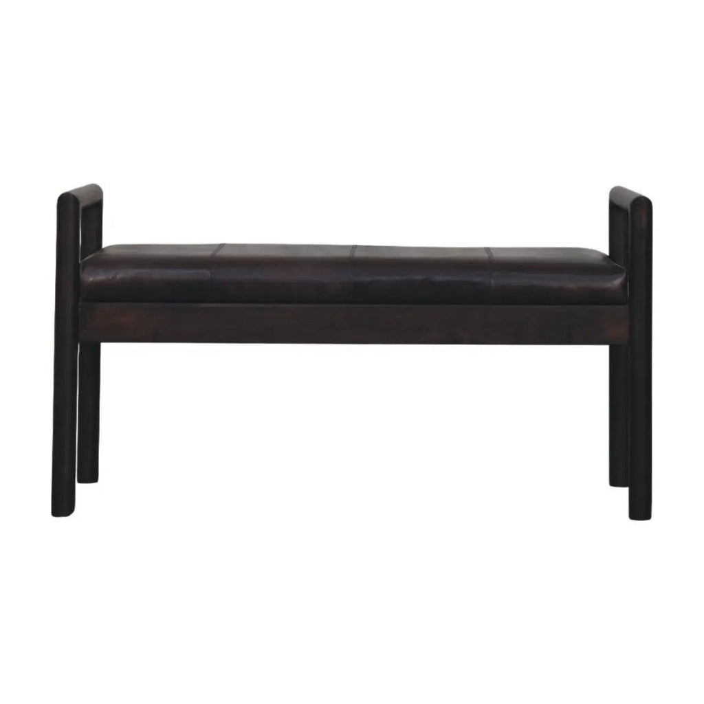 gridline leather bench with solid wood frame