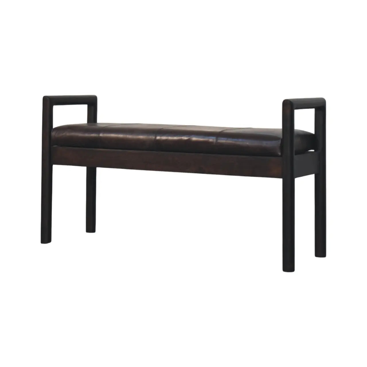 gridline leather bench with solid wood frame