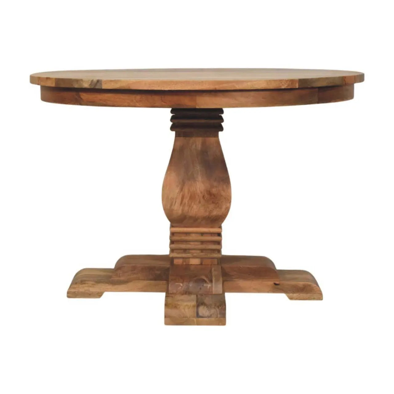 Valentina round dining table crafted from solid wood with sculpted pedestal base
