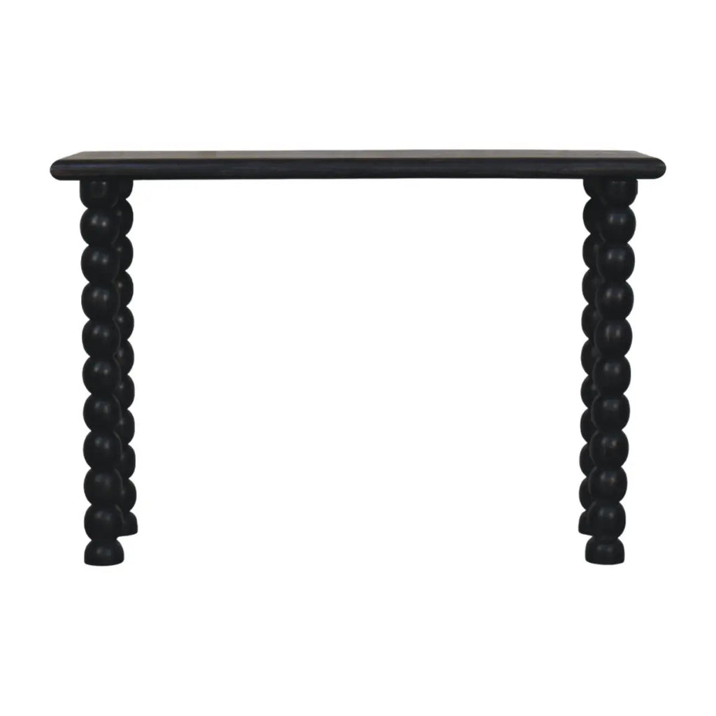 Spindle Linear Console crafted from solid mango wood in Carbon Ash finish