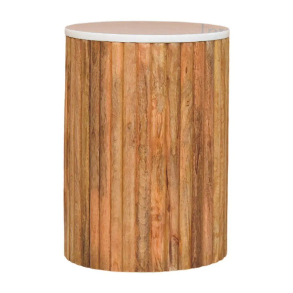 fluted marble side table crafted from solid mango wood