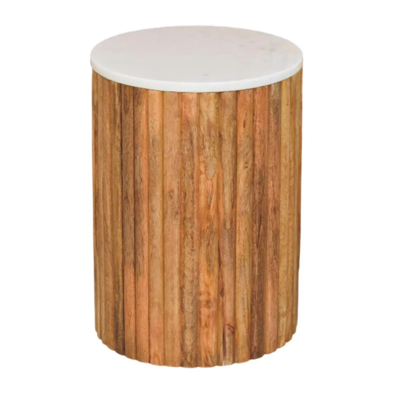 modern marble top side table with fluted wooden base
