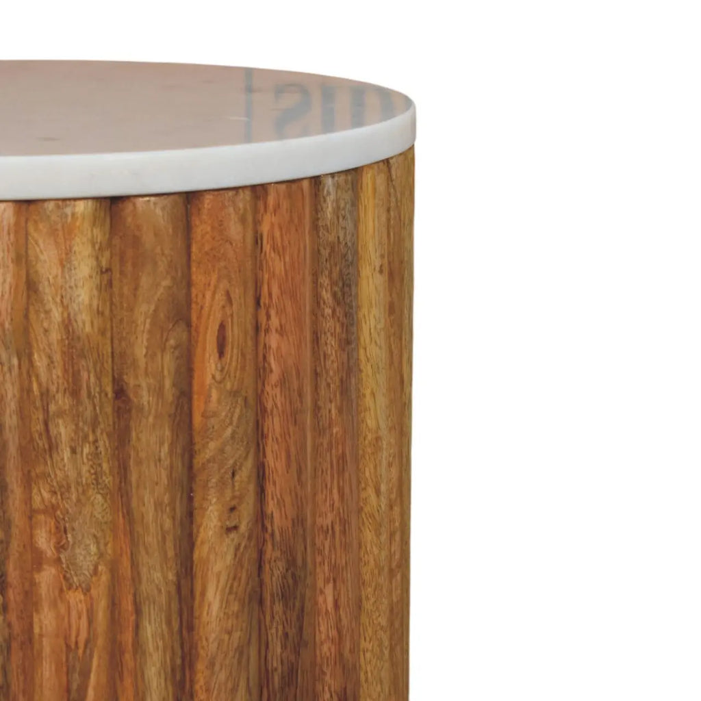 Fluted Marble Side Table | Oak-ish Finish - Avivra
