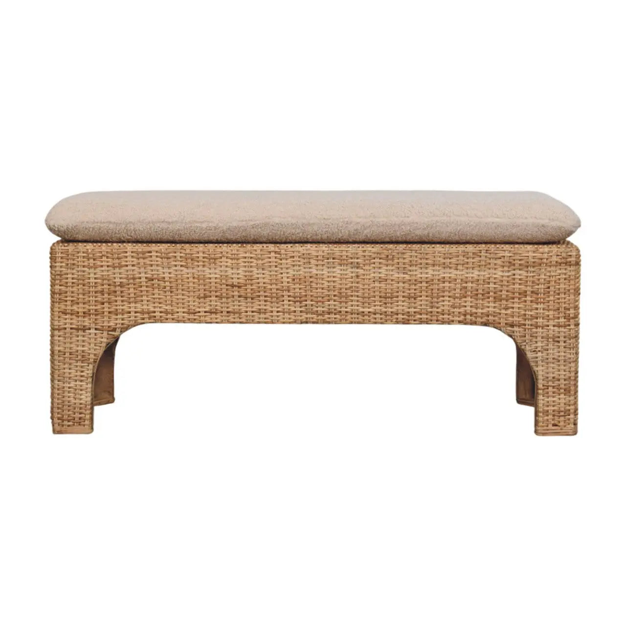 Rattan Harmony Bench – Solid Mango Wood, Rattan Weave Design Avivra