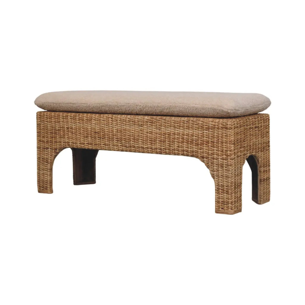 Rattan Harmony Bench – Solid Mango Wood, Rattan Weave Design Avivra