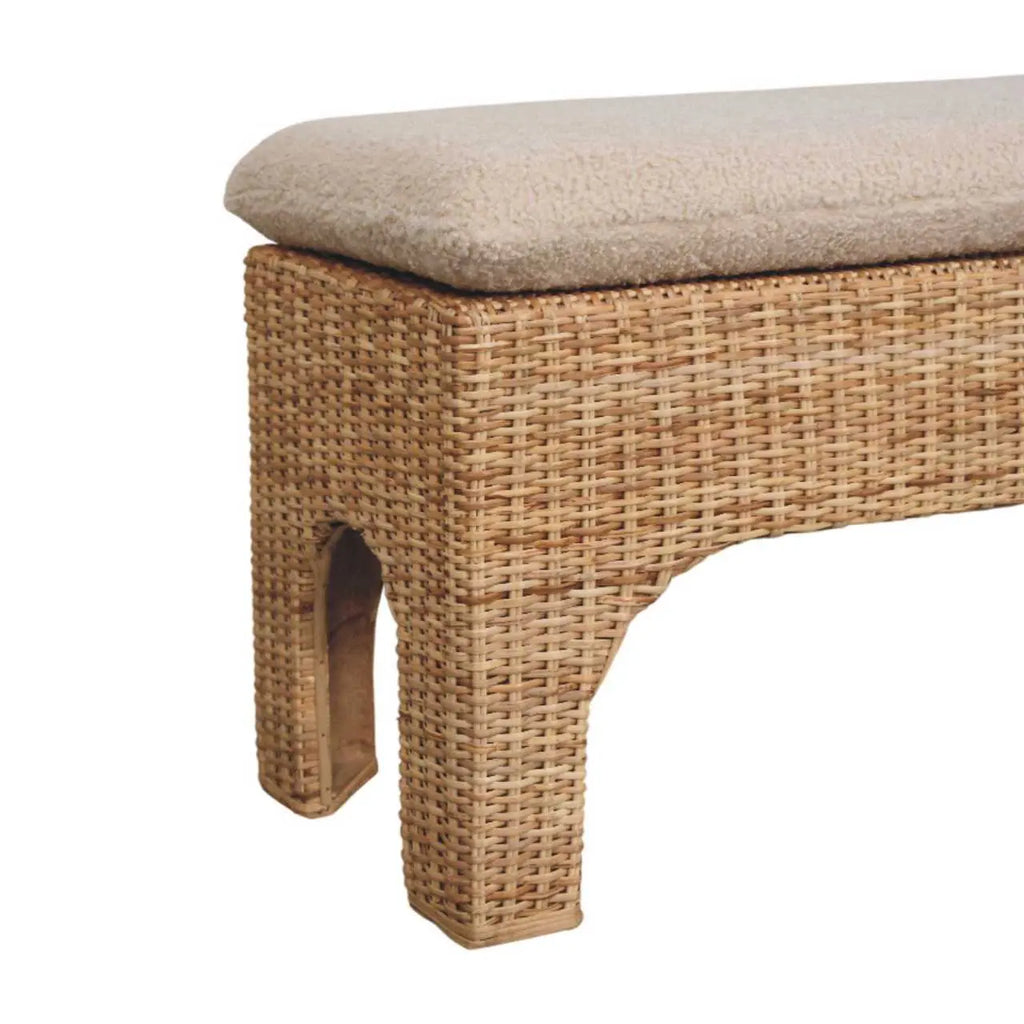 Rattan Harmony Bench – Solid Mango Wood, Rattan Weave Design Avivra