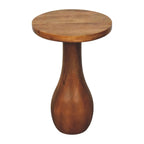 modern pedestal side table with amber oak finish