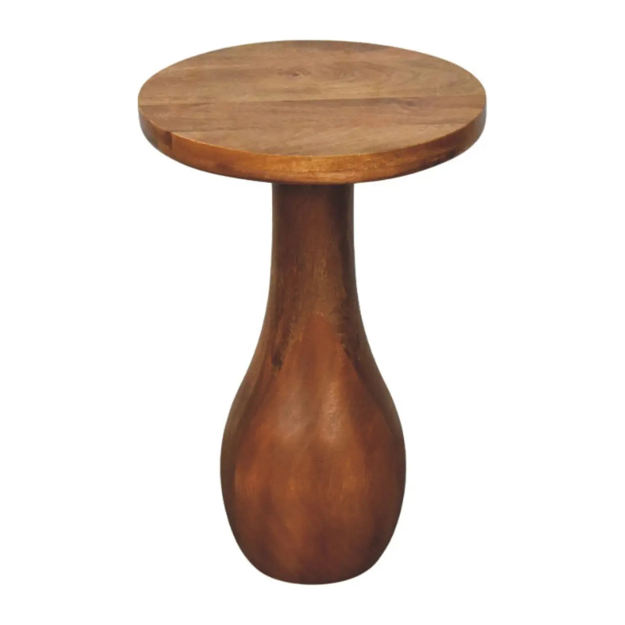 modern pedestal side table with amber oak finish