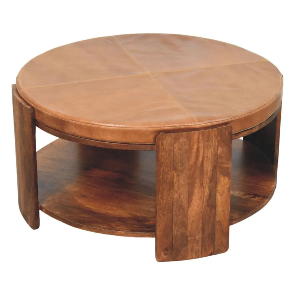 Savoy Leather Coffee Table – Roasted Almond Finish - Avivra