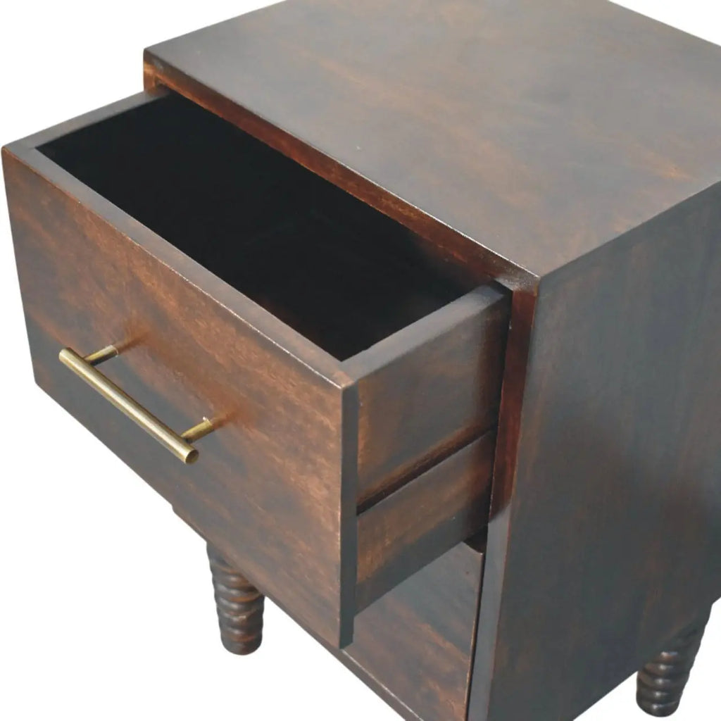 Spindle Mocha Bedside Table | Velvet Mocha Finish Avivra