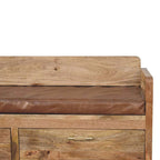 Oakish Storage Bench with Brown Leather Seat - Avivra
