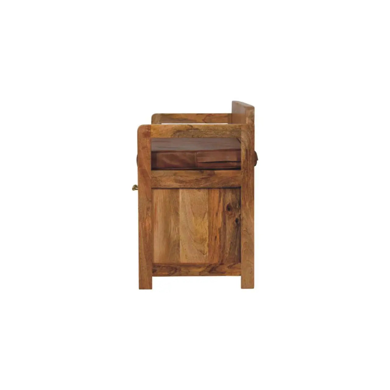 Oakish Storage Bench with Brown Leather Seat - Avivra