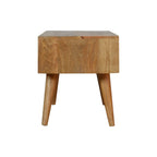 Wooden side table with a white background