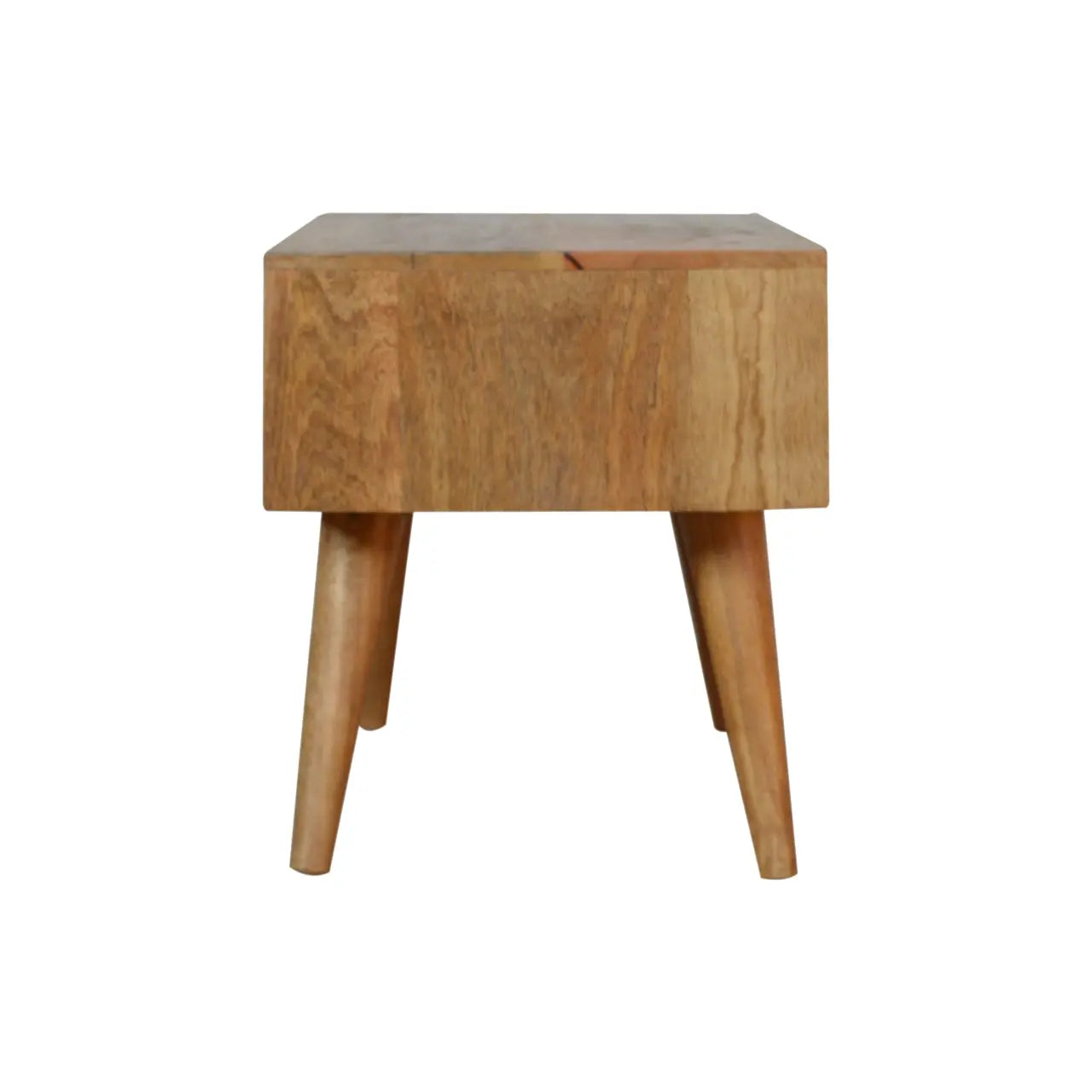 Wooden side table with a white background