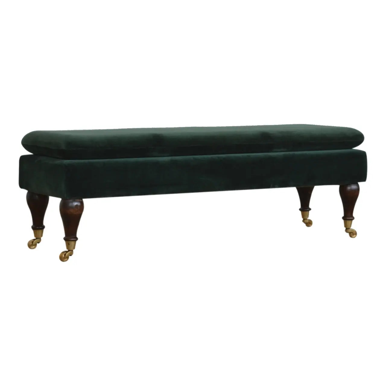 Emerald Velvet Castor Bench | Upholstered Cotton Velvet - Avivra