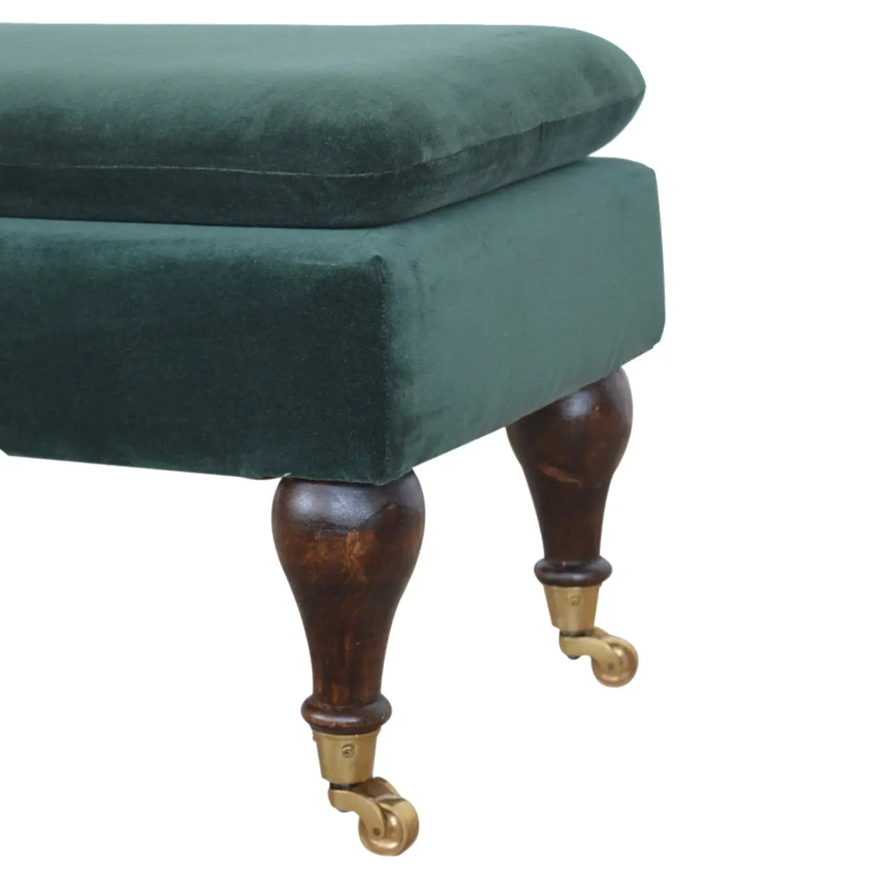 Emerald Velvet Castor Bench | Upholstered Cotton Velvet - Avivra