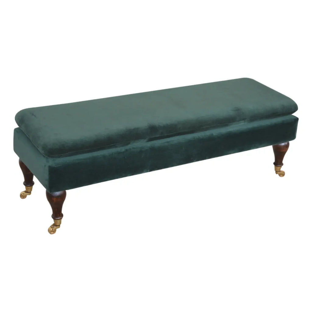Emerald Velvet Castor Bench | Upholstered Cotton Velvet - Avivra