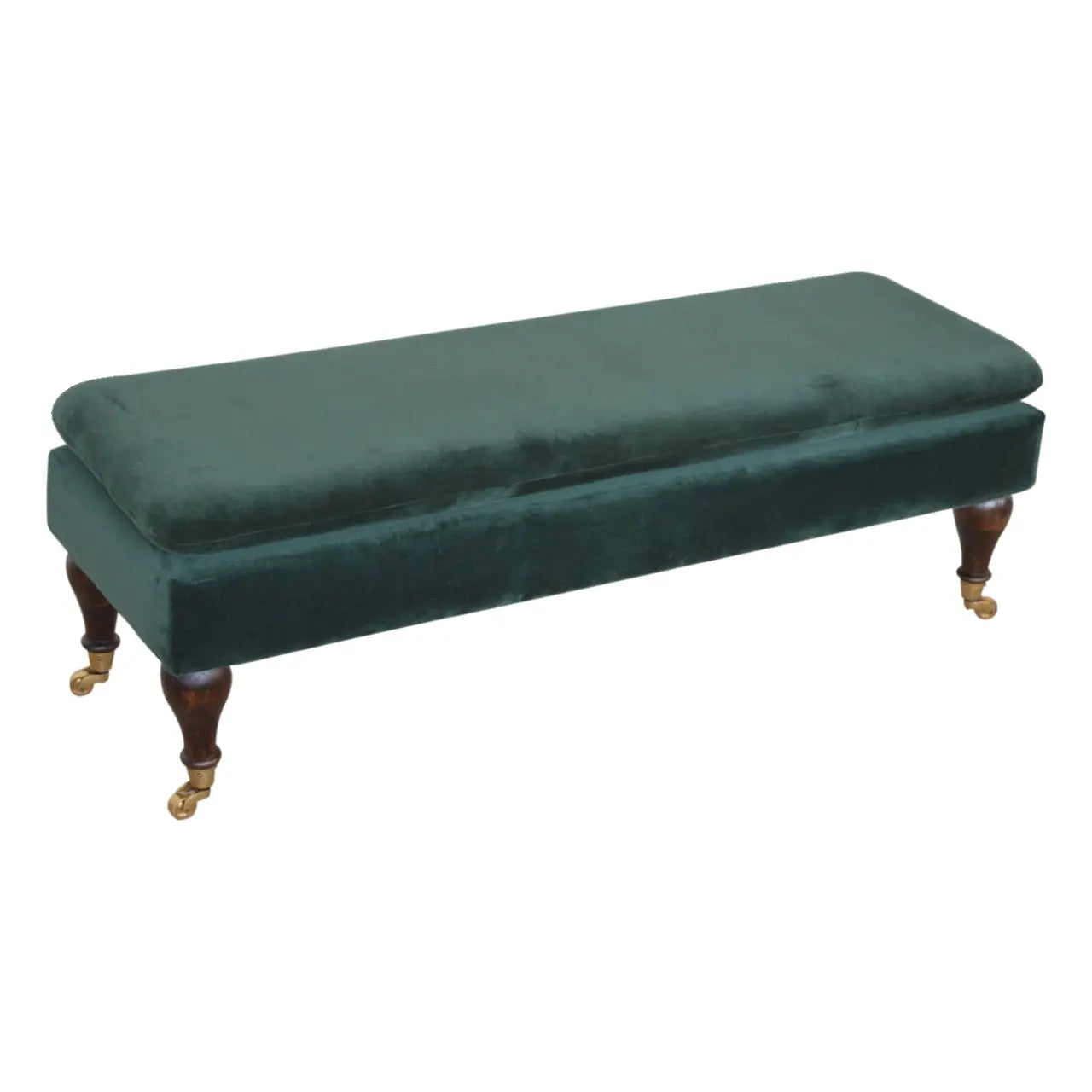 Emerald Velvet Castor Bench | Upholstered Cotton Velvet - Avivra