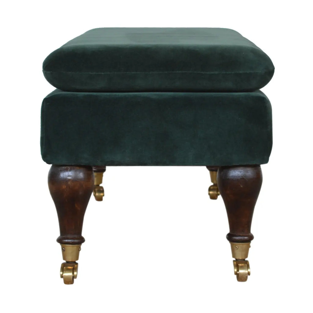 Emerald Velvet Castor Bench | Upholstered Cotton Velvet - Avivra