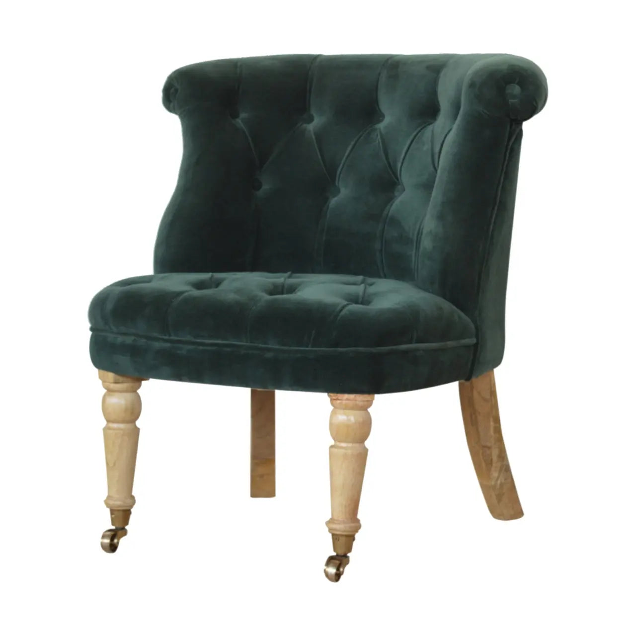 Emerald Velvet Accent Chair – Hand-Carved Solid Mango Wood - Avivra