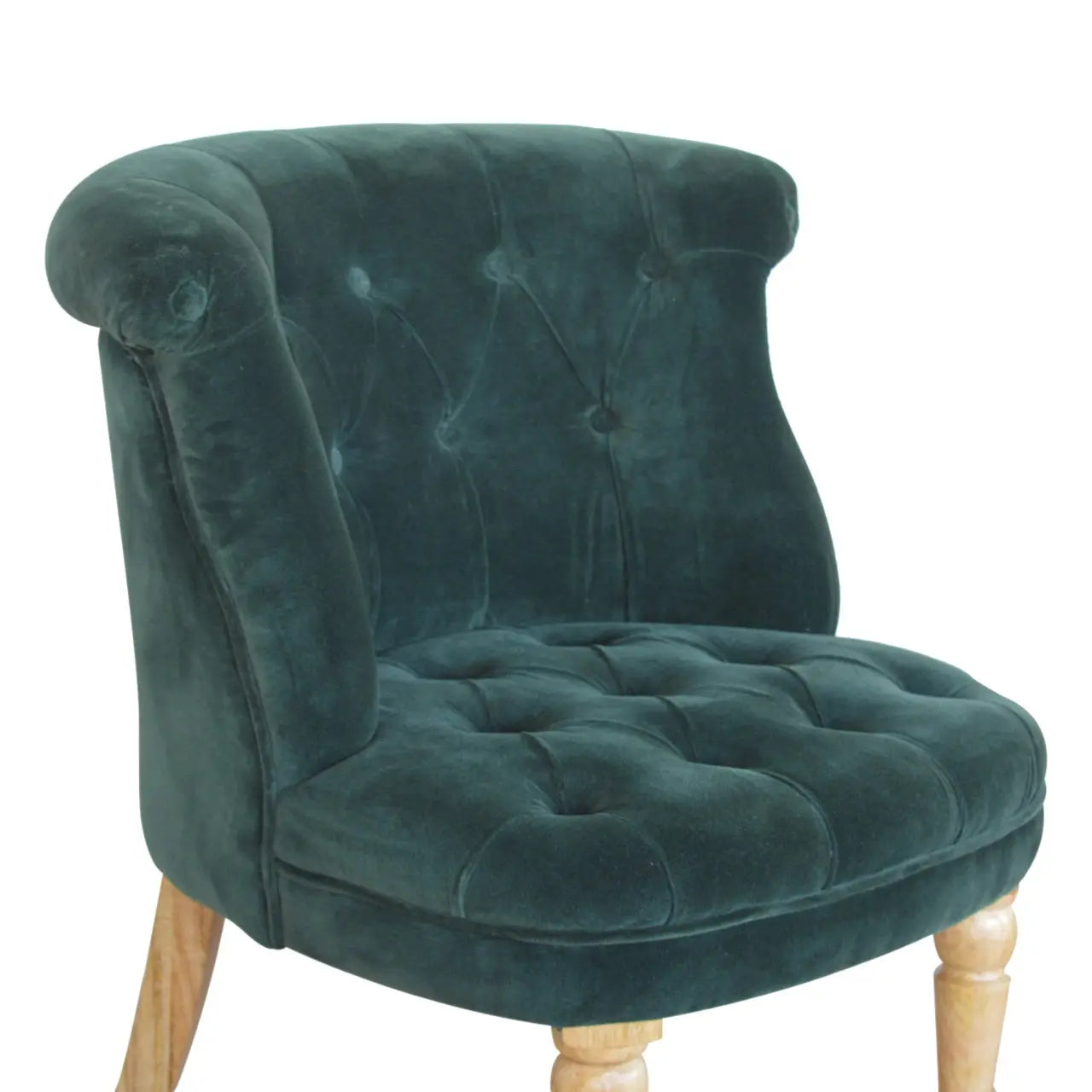 Emerald Velvet Accent Chair – Hand-Carved Solid Mango Wood - Avivra