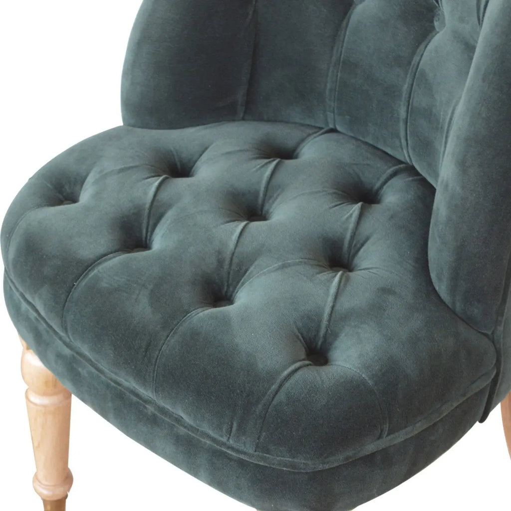 Emerald Velvet Accent Chair – Hand-Carved Solid Mango Wood - Avivra