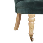 Emerald Velvet Accent Chair – Hand-Carved Solid Mango Wood - Avivra