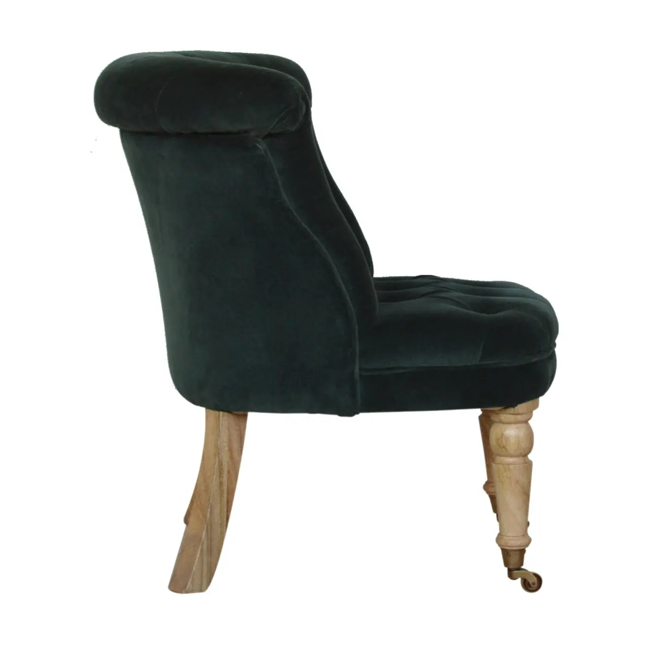 Emerald Velvet Accent Chair – Hand-Carved Solid Mango Wood - Avivra