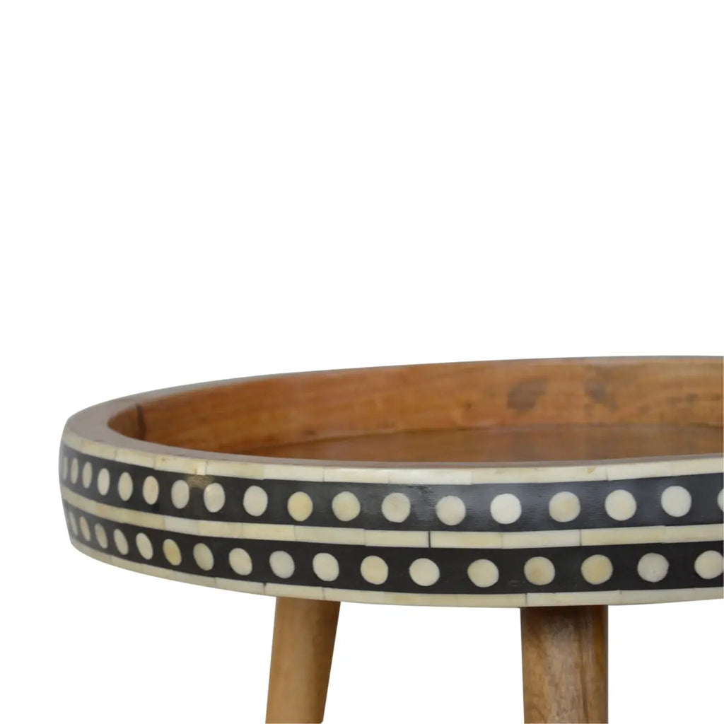 Bone Inlay Tripod End Table – Oak-ish Finish - Avivra