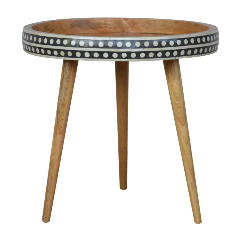 Bone Inlay Tripod End Table – Oak-ish Finish - Avivra