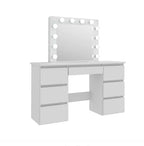 White desk with a mirror above it on a white background