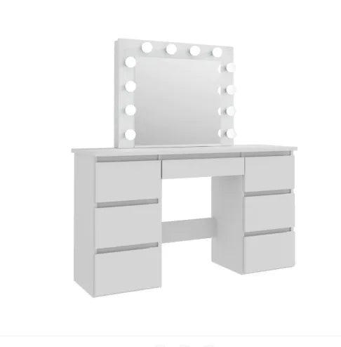 Large White Vanity Table with LED Mirror