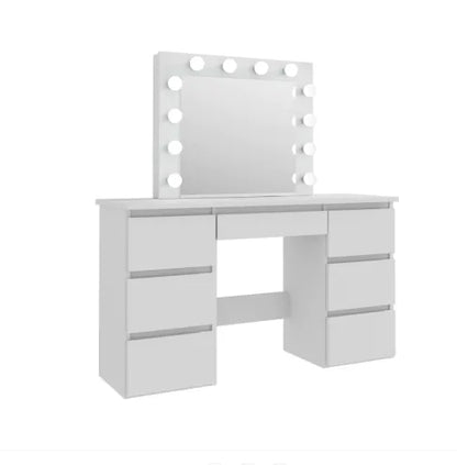 Large White Vanity Table with LED Mirror