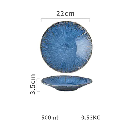 Nordic Blue Ceramic Plate for Steak and Tableware