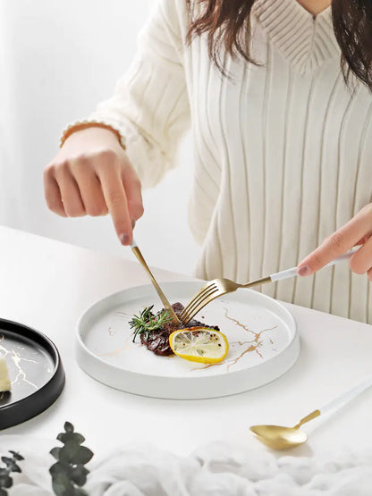 Marble Pattern Ceramic Dinner Plate – Modern Luxury Tableware