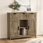 Wooden Storage Cabinet with Drawers & Shelves – Gray Accent Floor Cabinet